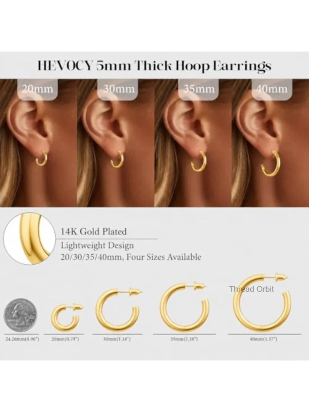 14K Gold Plated Chunky Hoop Earrings - Hollow Tube Lightweight